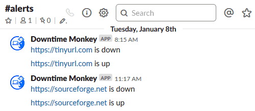 downtime alerts to slack